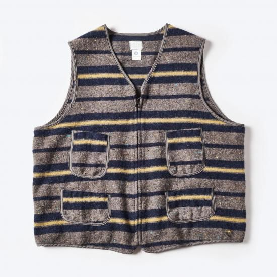 Fleese Vest - Trashed Wool Navy Stripe - Black Smith