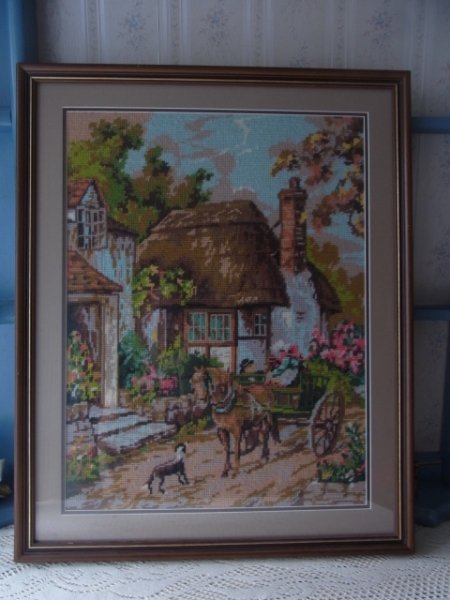 １８世紀ころのイギリスの風景がハンド刺繍された画商仕上げのピクチャー - ヨーロッパアンティーク陶器・シルバー・グラス・雑貨の専門店  ♪アンティーク・カナダ♪