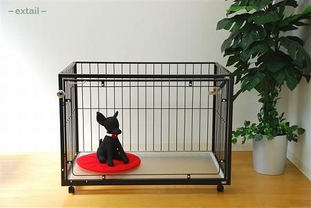 透明アクリル扉がおしゃれなケージ「6Mワイドクリアー」黒 - 犬