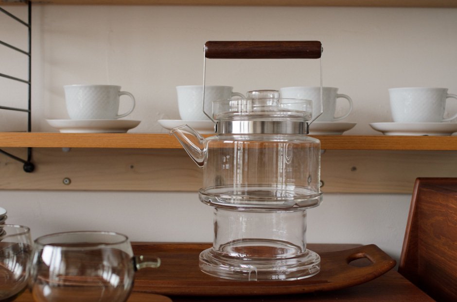 Signe Persson-Melin Teak Handle & Glass Tea Pot & Warmer (L)  Boda Nova