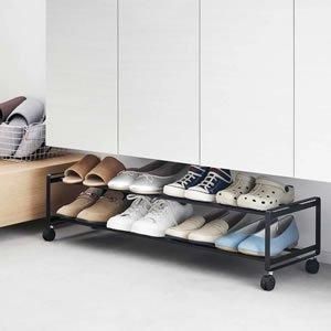 引き出せるキャスター付きシューズラック タワー 2段【玄関収納