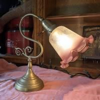 ヴィンテージガラスライト（ピンク×フロストガラス×真鍮スタンド