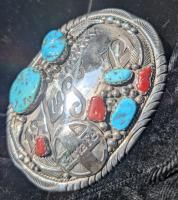 ネイティブジュエリー・シルバー×ターコイズ×レッドコーラルバックル