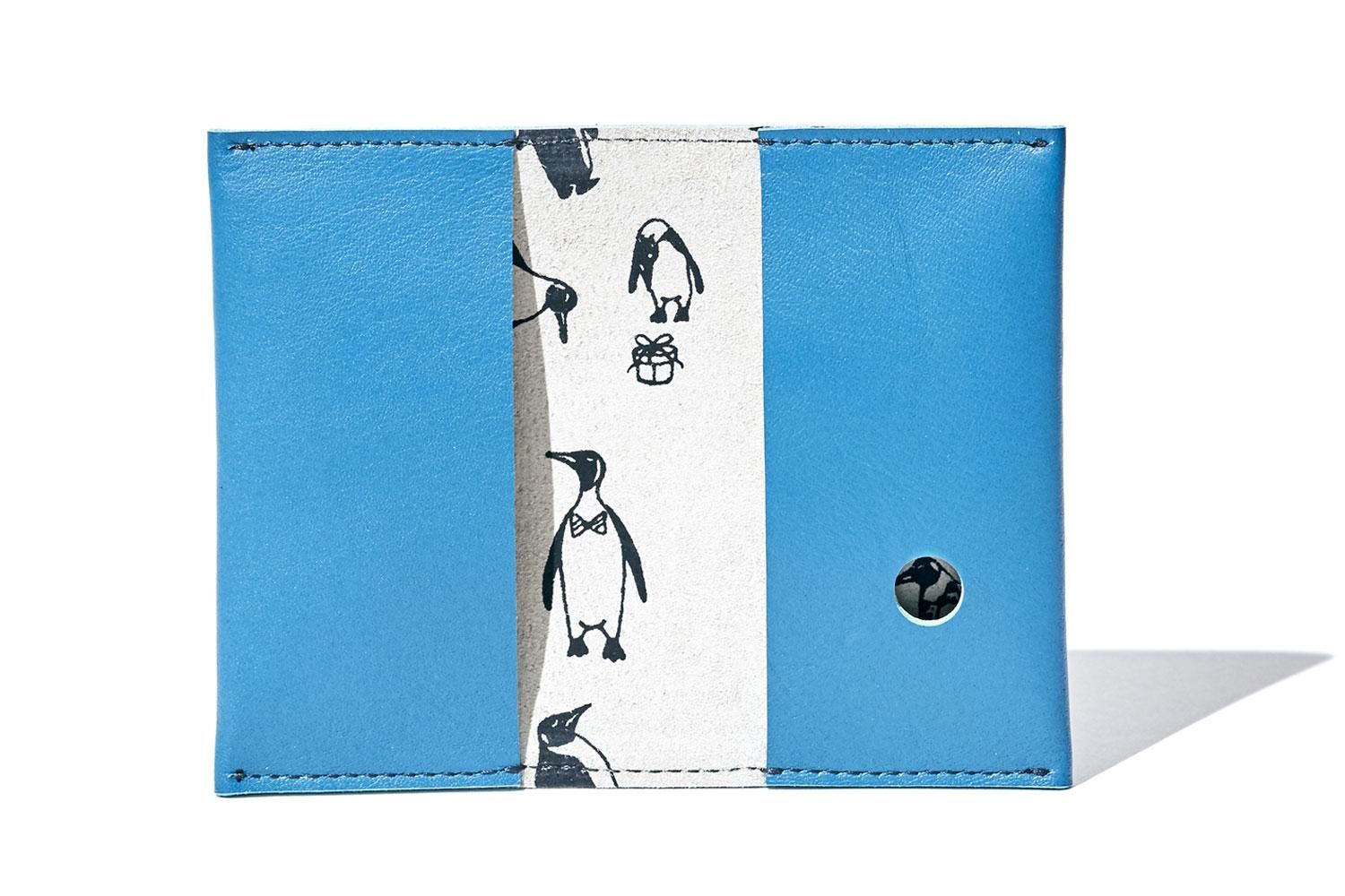 新品未使用 【OZIO】レザー名刺入れ ブラック/ターコイズ ペンギン柄 OZIO】レザー名刺入れ ブラック/ターコイズ ペンギン柄