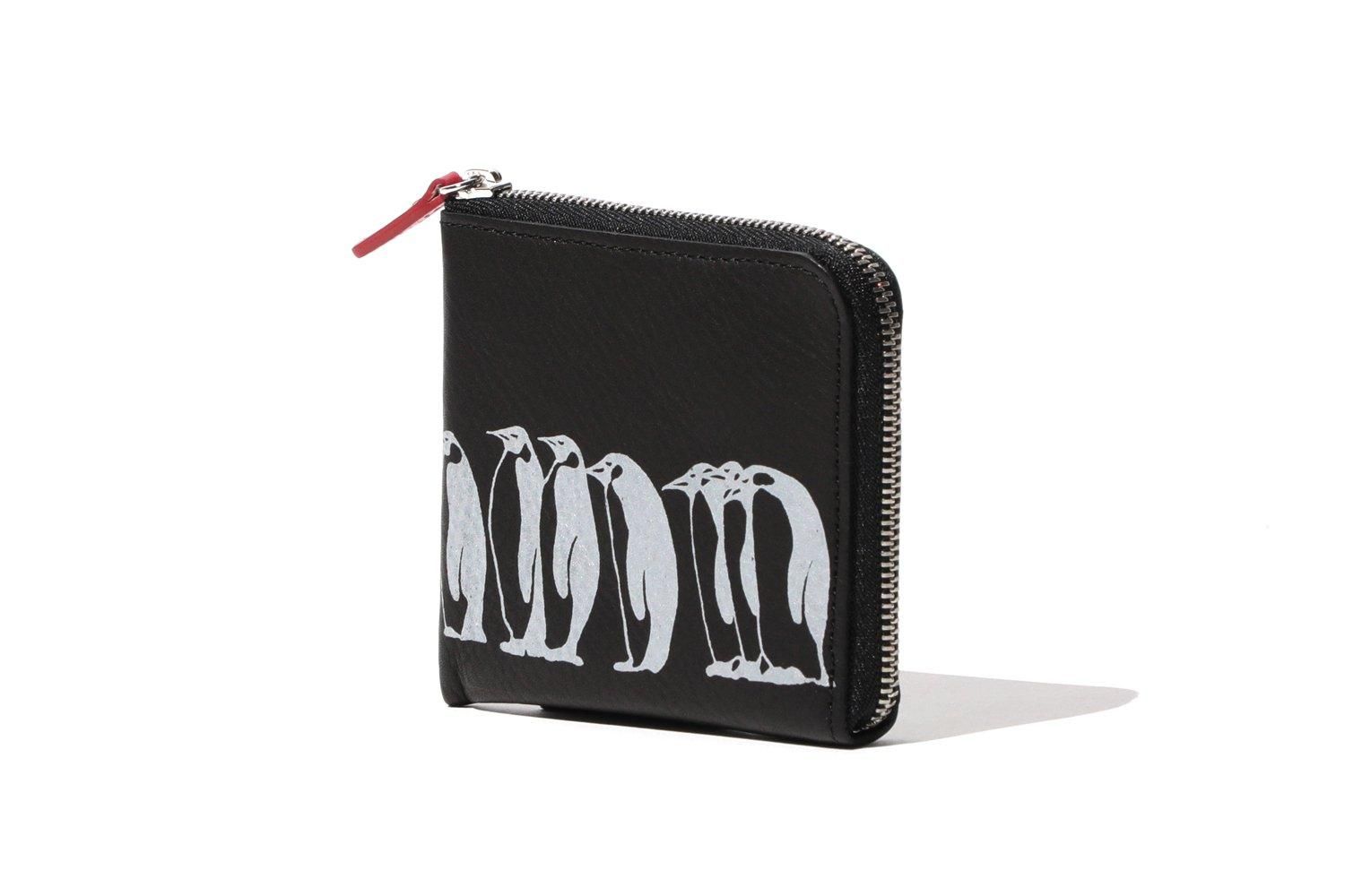 親切丁寧®︎ 列ペンギン・L字ファスナー小銭入れ（インク色シルバー） - バッグ 革