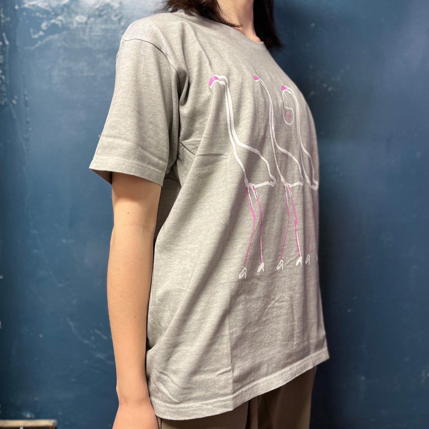 フラミンゴデザイン Tシャツ OZIO 半袖Tシャツ-フラミンゴスケッチ（グレー） - バッグ 革鞄 革小物