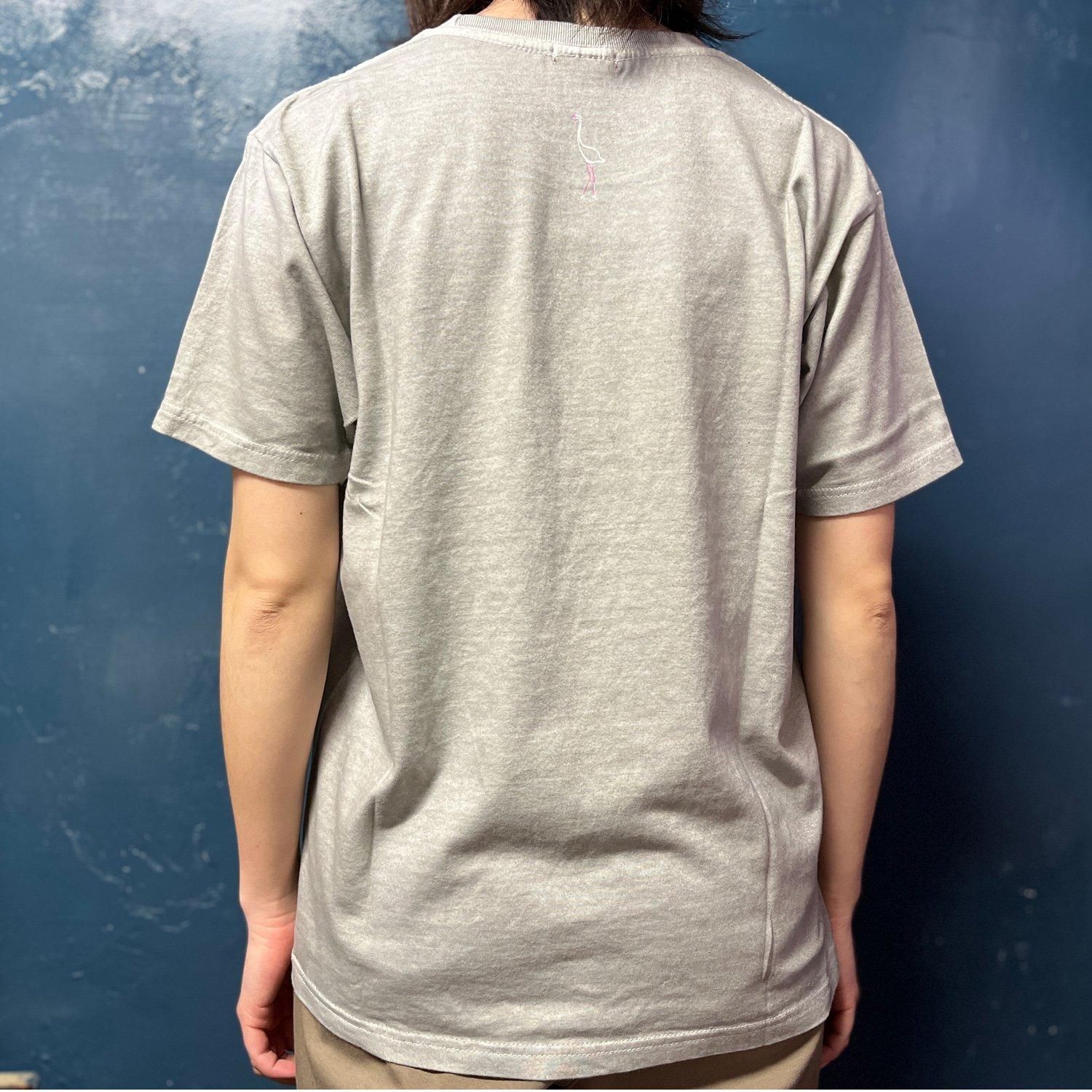 OZIO 半袖Tシャツ-フラミンゴスケッチ（グレー） - バッグ 革鞄 革小物