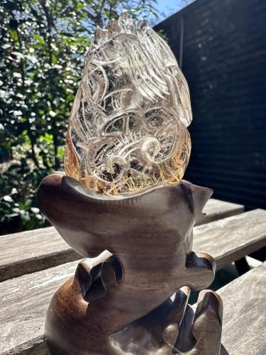 35九尾ルチル 台座付き | 古代中国の幸福の象徴 - Crapemyrtle