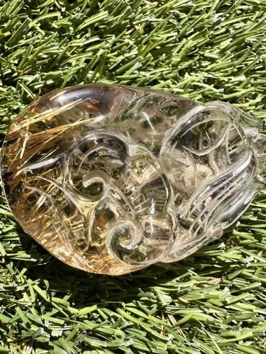 ルチル置物（九尾） 天然石ルチルクォーツの九尾狐 置物 彫り物D.152 ルチルクォーツ