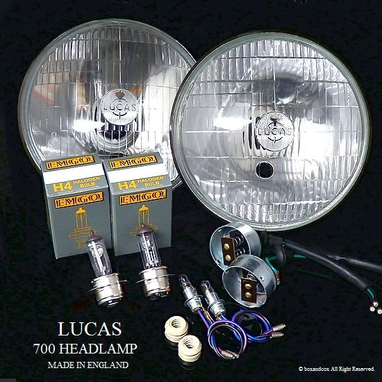 貴重 当時物 デッドストック Lucas 700 Headlamp ポジション付 松明 たいまつ ヘッドライト バルブ ホルダー フルセット Bac Style