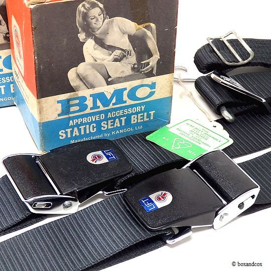 貴重！ BMC GENUINE KANGOL 3Point Static Seat Belts/BMC純正 カンゴール 3点式シートベルト セット  デッドストック BOX - bac style