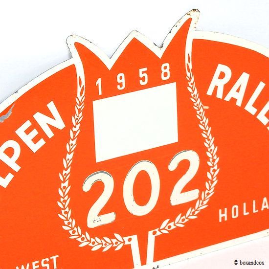 1958年 TULPEN RALLYE ORIGINAL PLATE ENTRY NO.202/チューリップラリー オリジナルラリープレート  エントリー - bac style