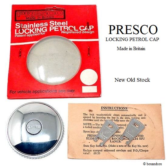 NOS PRESCO LOCKING PETROL CAP/プレスコ ガスキャップ MINI用 etc デットストック オリジナルパッケージ