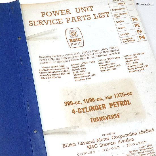 1960'S BMC POWER UNIT SERVICE PARTS LIST　MINI SALOONS MK2  Austin,Morris,MG,Princess パワーユニット パーツリスト - bac style