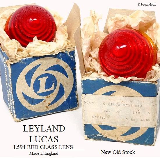 NOS LEYLAND LUCAS L594 RED GLASS LENS SET/レイランド純正 ルーカス パークランプ ガラスレンズ レッド  デッドストック BOXセット - bac style