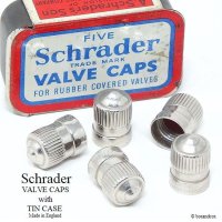 NOS Schrader Valve Caps + Tin Case/シュレーダー タイヤ バルブキャップ ティンケース入り デッドストック