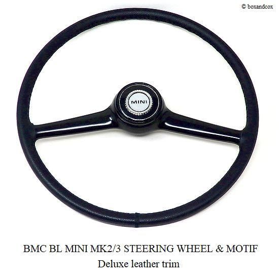 1960's BMC BL MINI MK2/3 ORIGINAL STEERING WHEEL & MOTIF Leather trim ミニ  マーク2/3 純正ステアリング & モチーフ 本革巻き - bac style