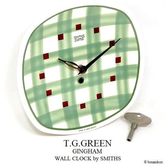 1950's T.G.GREEN GINGHAM WALL CLOCK by SMITHS/スミス ギンガム ウォールクロック 壁掛け時計 GREEN  初期フルオリジナル - bac style