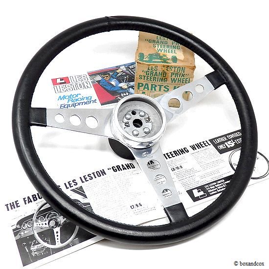 NOS 1960's LES LESTON GRAND PRIX LETHER STEERING WHEEL/レスレストン グランプリ レザーステアリング  ミニ用ボス・カラーセット デッドストック - bac style