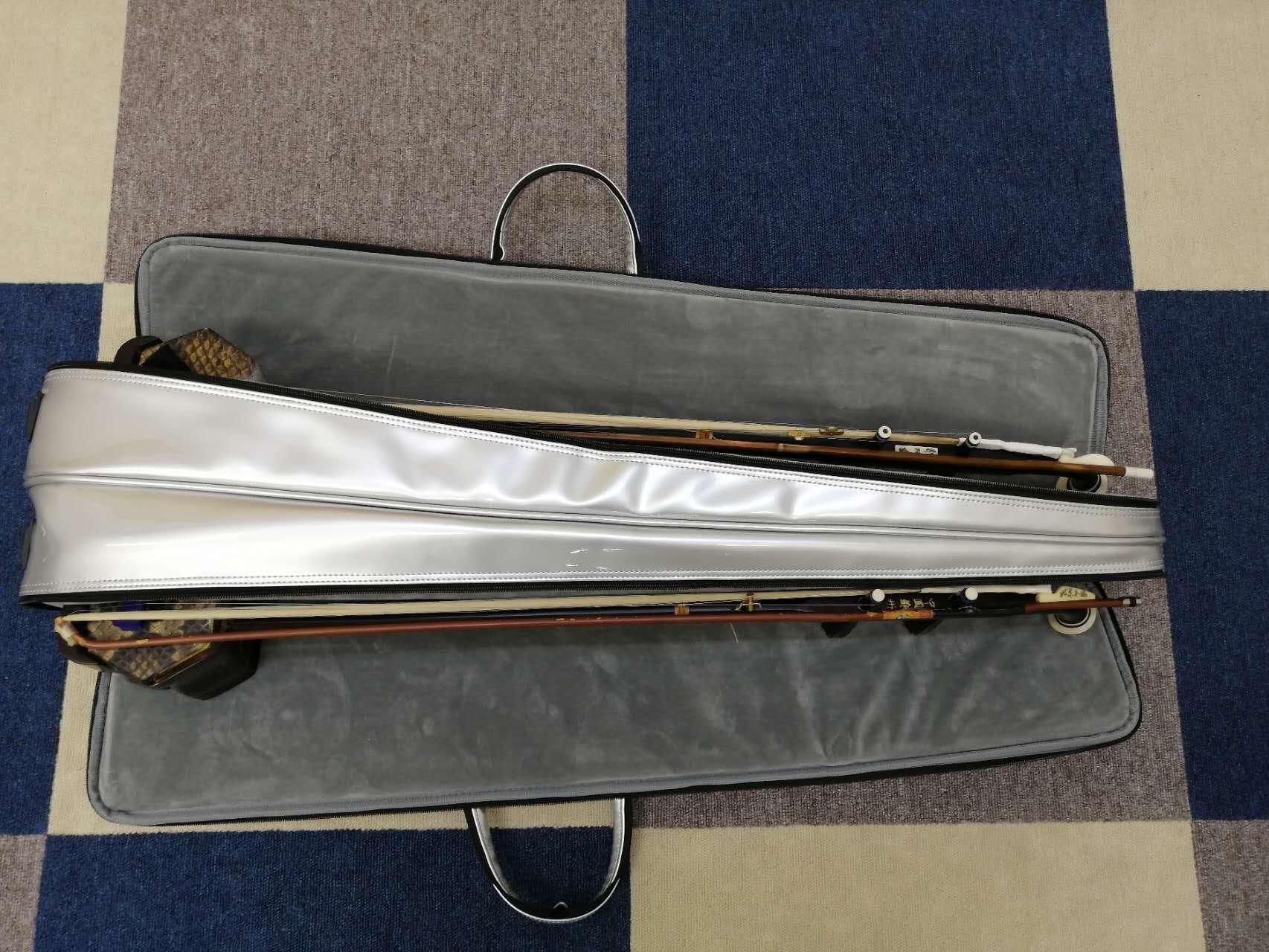 ダブル二胡ケース（全開タイプ・シルバー）（ベルト1本付） - 二胡の