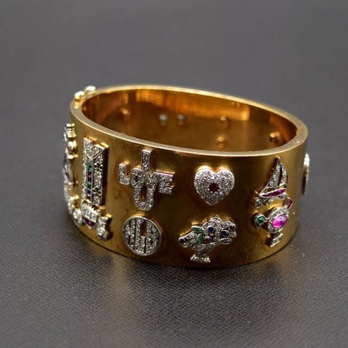 ヴィンテージ ダイヤモンド カラーストーン 14Kゴールド チャーム ブレスレット - - GALLERY AURA -  東京港区麻布十番のアンティーク販売と買取・レンタルギャラリー