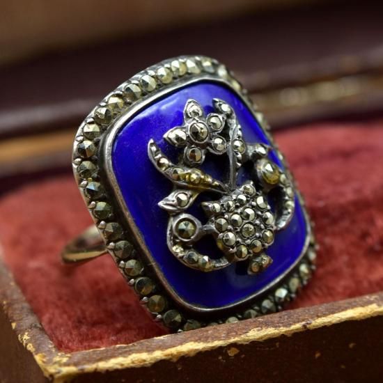 アンティーク マルカジット エナメル 8ctゴールド シルバー リング