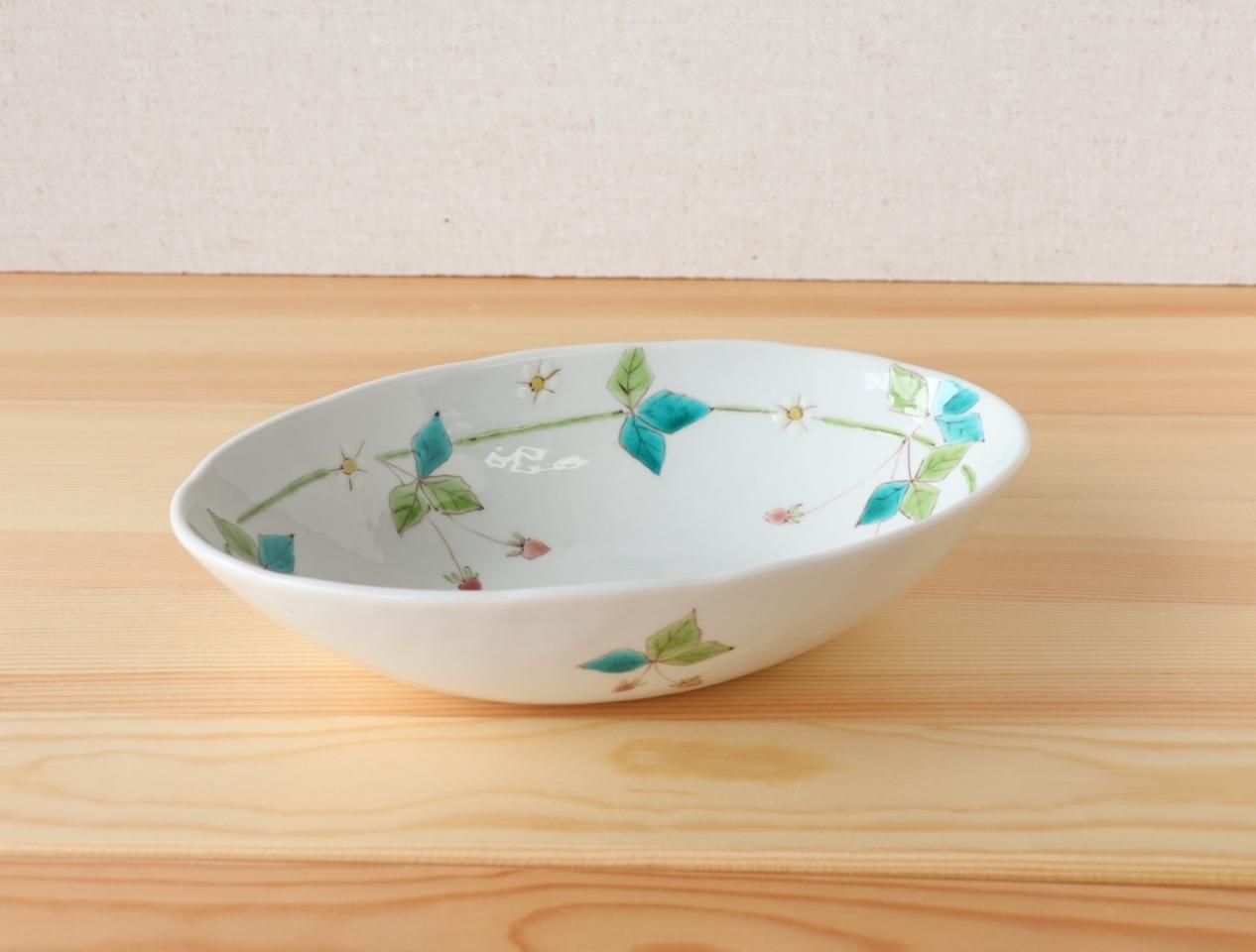 かわいい絵柄の菓子鉢　色絵 手描き色絵大鉢｜アンティーク飾り鉢｜竜鳳凰模様