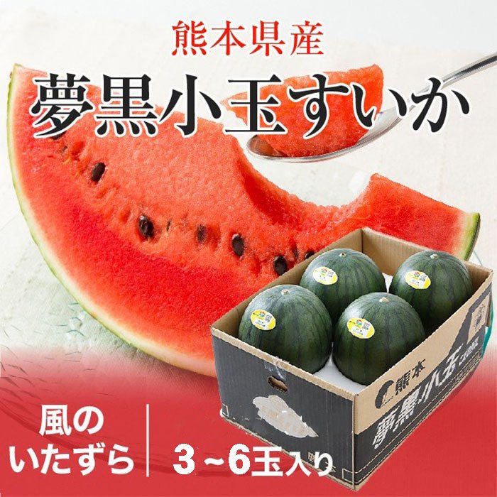 夢黒小玉すいか 風のいたずら ちょっと訳あり 3～6玉入り 約7.5kg 熊本県産 JA鹿本 スイカ 西瓜 【5月下旬より順次発送】 - はちやフルーツ