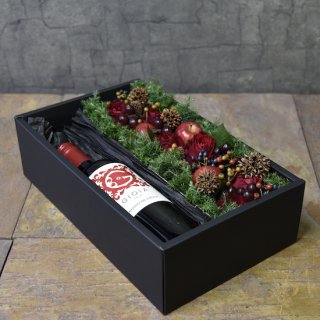 ワインと花のクリスマスギフトボックス　EverGreen＆Red with Wine