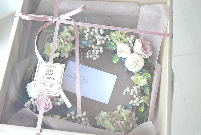 ナチュラルリースアンティークホワイト×ピンクリース23cm box ナチュラルリースアンティークホワイト×ピンクリース23cm box