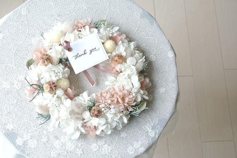 リース くすみピンク【両親贈呈,お礼のギフト,贈り物リース,thank you