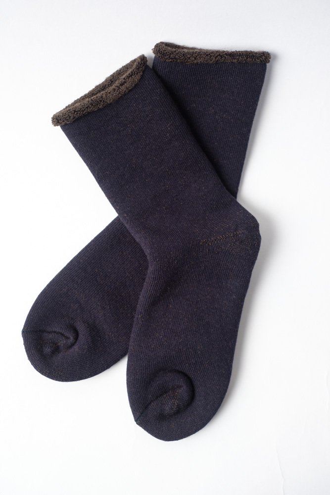 DLOUBLE FACE COZY SLEEPING SOCKS NAVY/BROWN / ROTOTO通販 ロトト