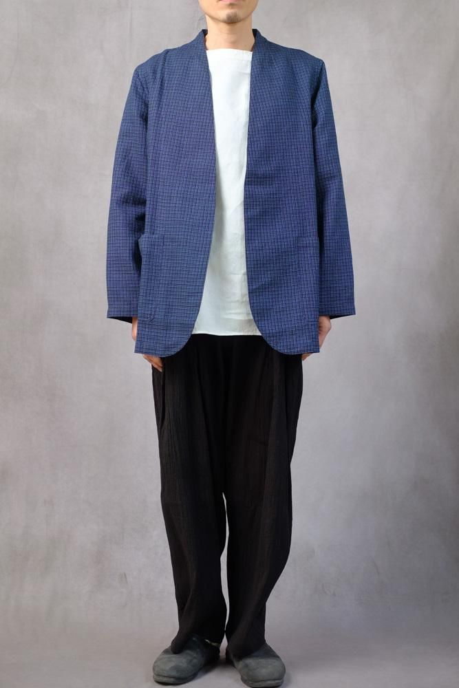 【美品】MITTAN 毛亜麻格子ジャケット 濃紺格子 サイズ2 MITTAN ミッタン】 毛亜麻格子ジャケット / 濃紺格子 - Avelia