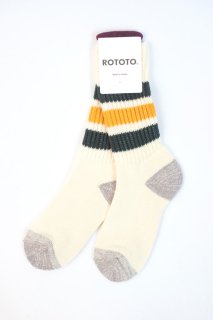 <img class='new_mark_img1' src='https://img.shop-pro.jp/img/new/icons13.gif' style='border:none;display:inline;margin:0px;padding:0px;width:auto;' />ROTOTO　COARSE RIBBED OLDSCHOOL CREW SOCKS　D.GREEN/YELLOW [ラスト1点]