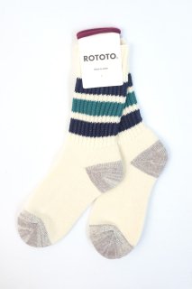 <img class='new_mark_img1' src='https://img.shop-pro.jp/img/new/icons13.gif' style='border:none;display:inline;margin:0px;padding:0px;width:auto;' />ROTOTO　COARSE RIBBED OLDSCHOOL CREW SOCKS　NAVY BLUE/NM GREEN [ラスト1点]