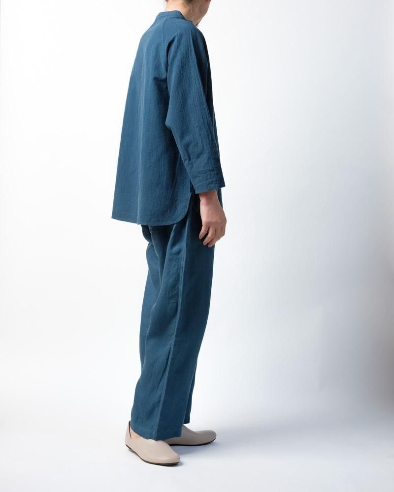 さざ波大麻ワイド(草木染) パンツ 藍×胡桃 / MITTAN通販 ミッタン