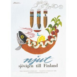 【A4アートポスター】サーモンボート /　COME TO FINLAND(カムトゥフィンランド)【ネコポス配送可】