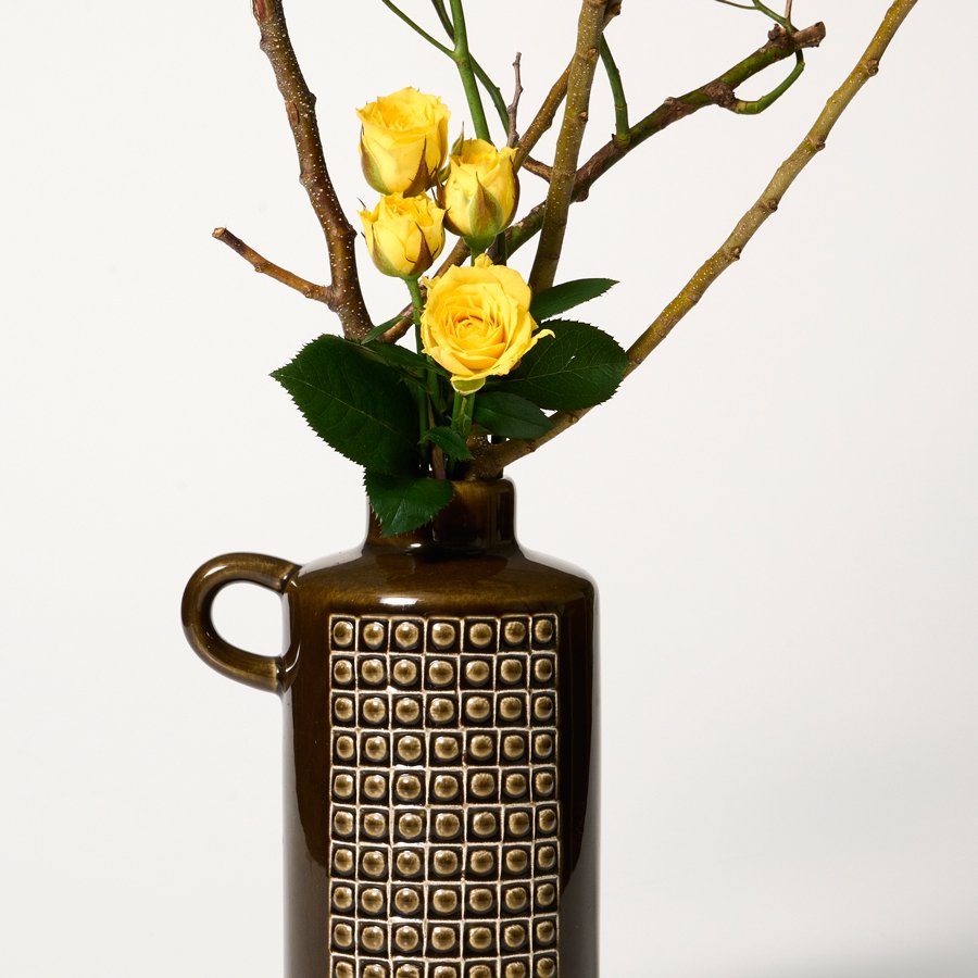 花瓶】Kub ブラウンのフラワーベース 18cm 1960年代 Gunnar Nylund