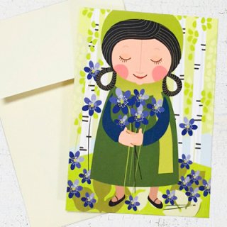 【封筒付きポストカード】ブルーの花を持った女の子　Anna Zetterlund(アンナゼタールンド)　北欧女子【ネコポス配送可】