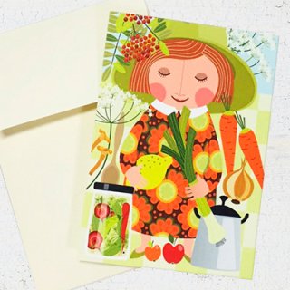 【封筒付きポストカード】野菜を持った女の子　Anna Zetterlund(アンナゼタールンド)　北欧女子【ネコポス配送可】