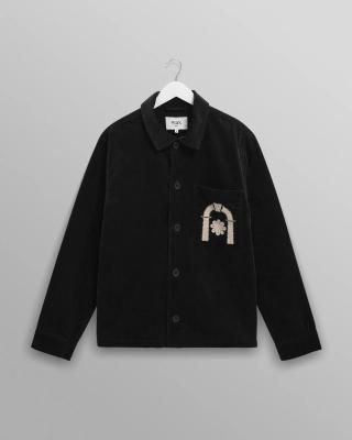  wax london Rockley - Black And Ecru Applique Velvet Overshirt
