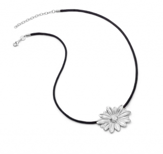 DAISY LARGE CORD FLOWER NECKLACE-SILVER