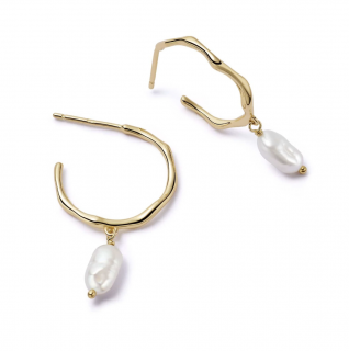 ORGANIC HOOP PEARL DROP PIERCE-GOLD