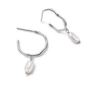 ORGANIC HOOP PEARL DROP PIERCE-SILVER