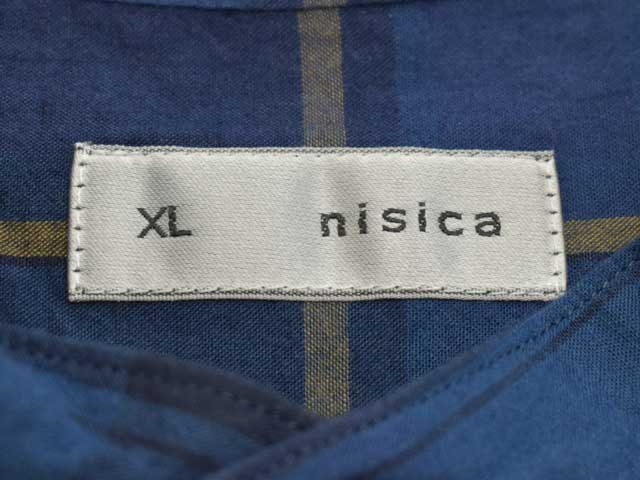 nisica (ニシカ) バンドカラー半袖シャツ チェック (NIS-1035)