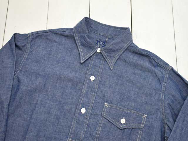 POST OVERALLS (ポストオーバーオールズ)<br> The NAVY CUT -chambray indigo- ワークシャツ