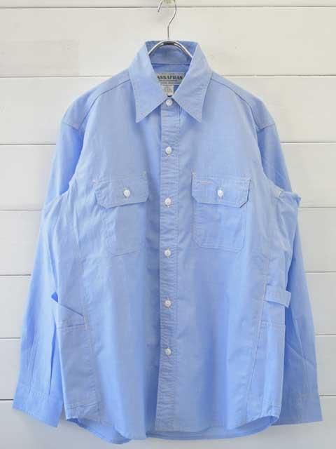 カズ　ササフラス　メンズガーディナーシャツ　Sサイズ　美品 SASSAFRAS(ササフラス) GARDENER SHIRT -A/C BROAD SAX-- SF