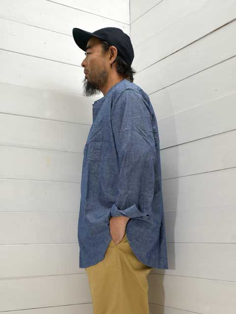 POST OVERALLS (ݥȥС륺)<br> Band Collar Shirt -classic chambray indigo- 