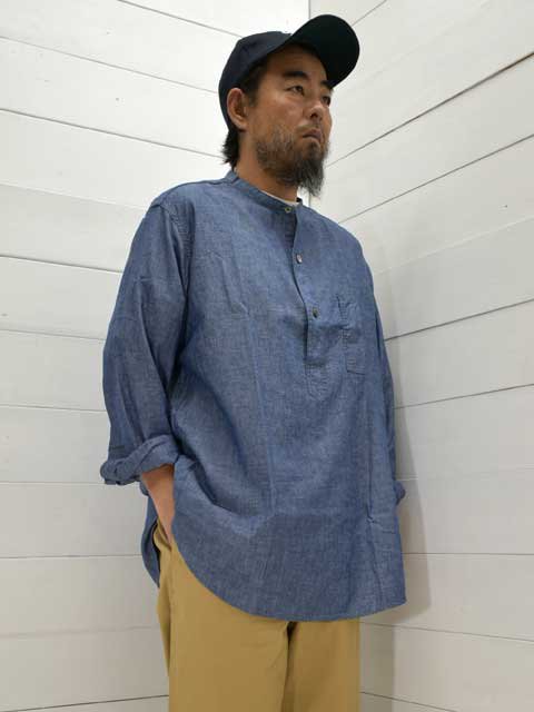 POST OVERALLS (ݥȥС륺)<br> Band Collar Shirt -classic chambray indigo- 