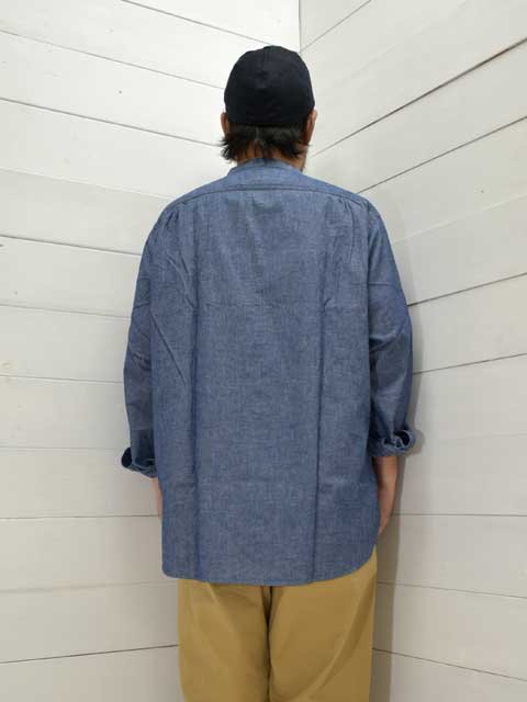 POST OVERALLS (ݥȥС륺)<br> Band Collar Shirt -classic chambray indigo- 